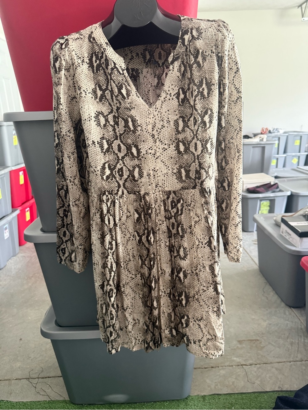 Neutral Snake Print Long Sleeve Mini Dress 93 - Picture 3 of 4
